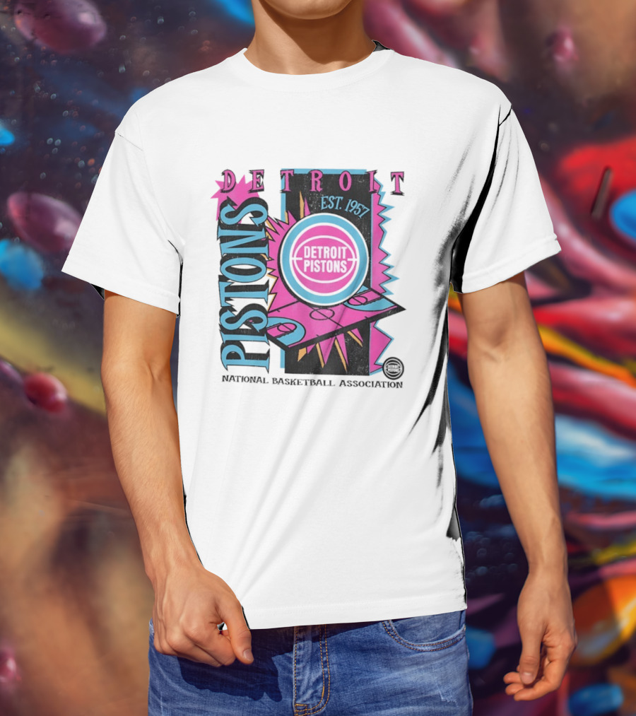 Detroit Pistons 1957 Est. Neon National Basketball Association Court T-Shirt