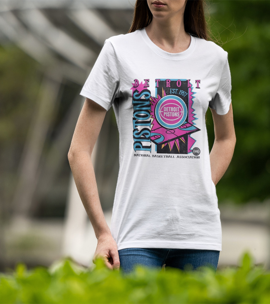 Detroit Pistons 1957 Est. Neon National Basketball Association Court T-Shirt