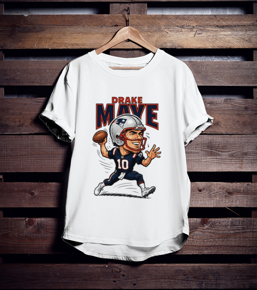 Drake Maye Football Caricature 10 Quarterback T-Shirt