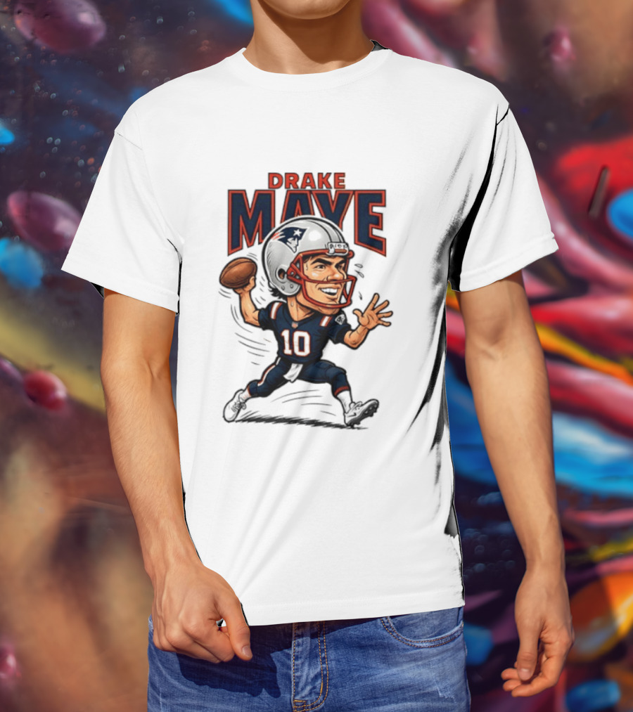 Drake Maye Football Caricature 10 Quarterback T-Shirt
