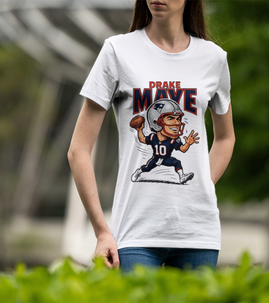 Drake Maye Football Caricature 10 Quarterback T-Shirt