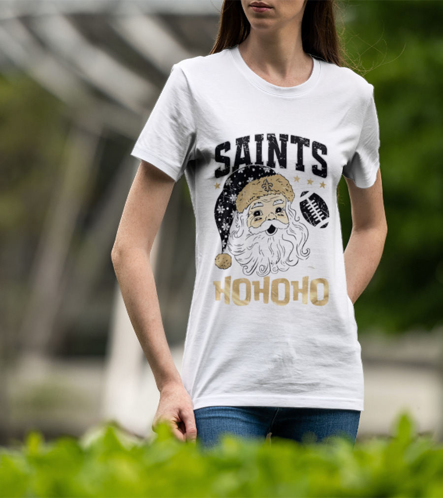 New Orleans Saints Santa Claus Ho Ho Ho Merry Christmas Football T-Shirt