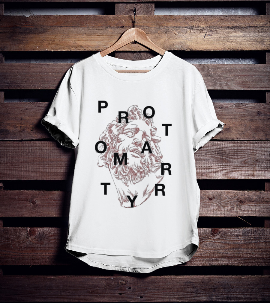 Protomartyr Artistic Statue Motif With Text Overlay T-Shirt
