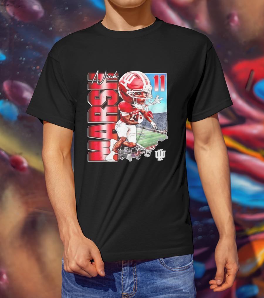 Nick Marsh Indiana Hoosiers Football Caricature 11 Stadium Scene T-Shirt