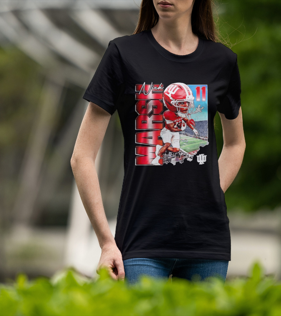Nick Marsh Indiana Hoosiers Football Caricature 11 Stadium Scene T-Shirt