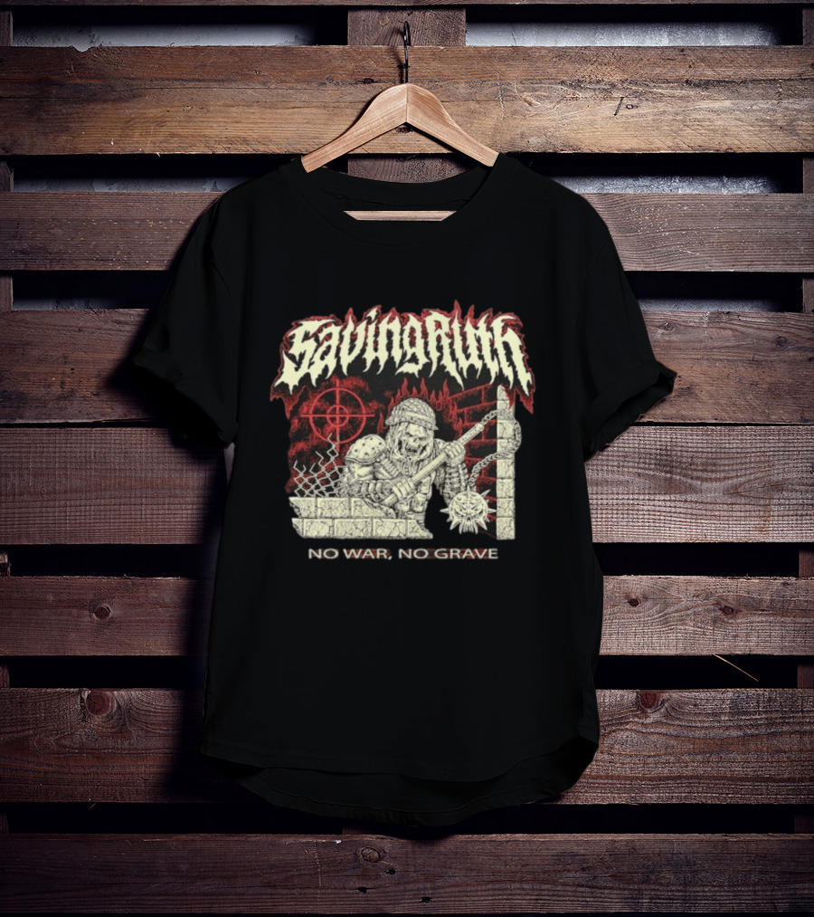Saving Ruin No War No Grave Death Metal Medieval Warrior Skeleton T-Shirt