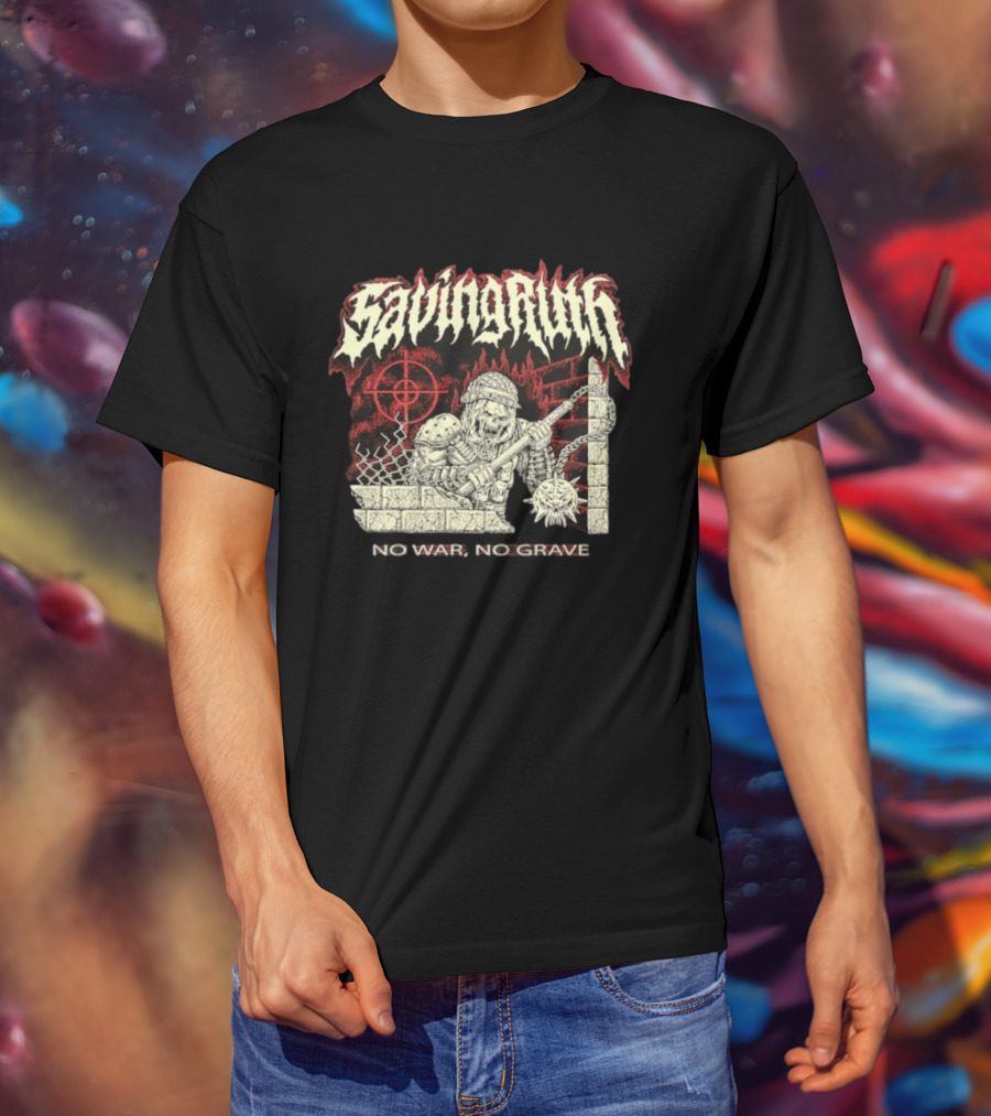 Saving Ruin No War No Grave Death Metal Medieval Warrior Skeleton T-Shirt