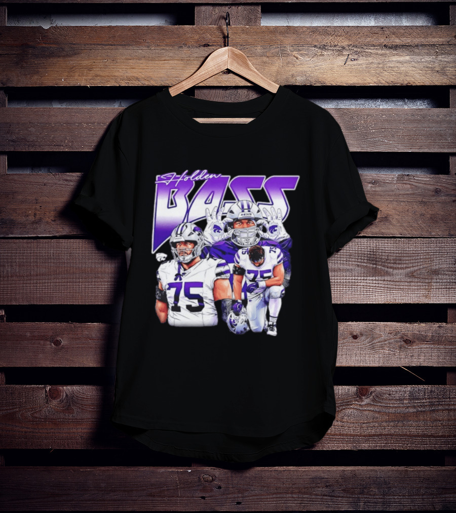 Holden Bass 75 Kansas State Wildcats NCAA Football Player T-Shirt