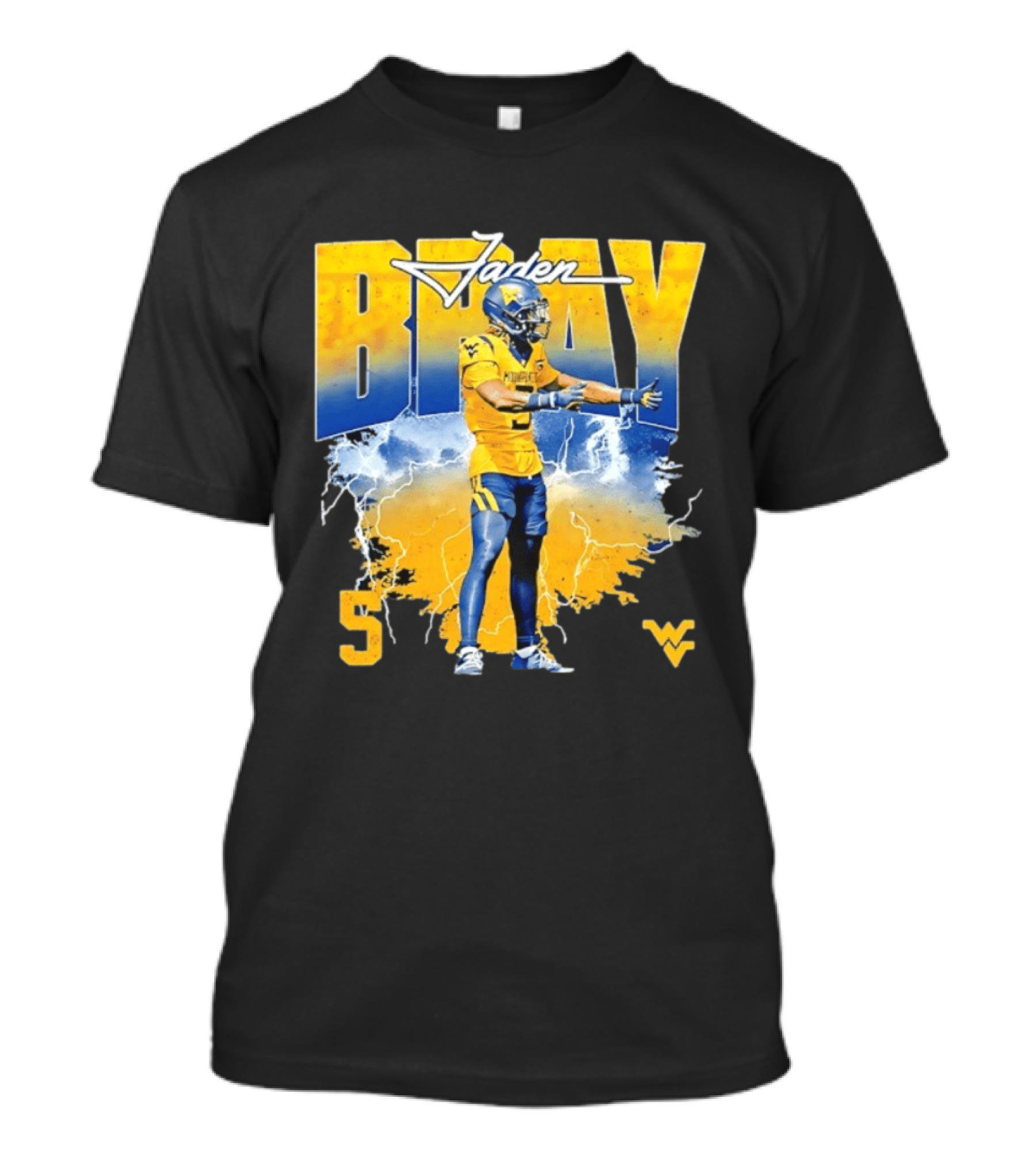 Jaden Bray 5 West Virginia Football NCAA Player WVU Mountaineers T-Shirt
