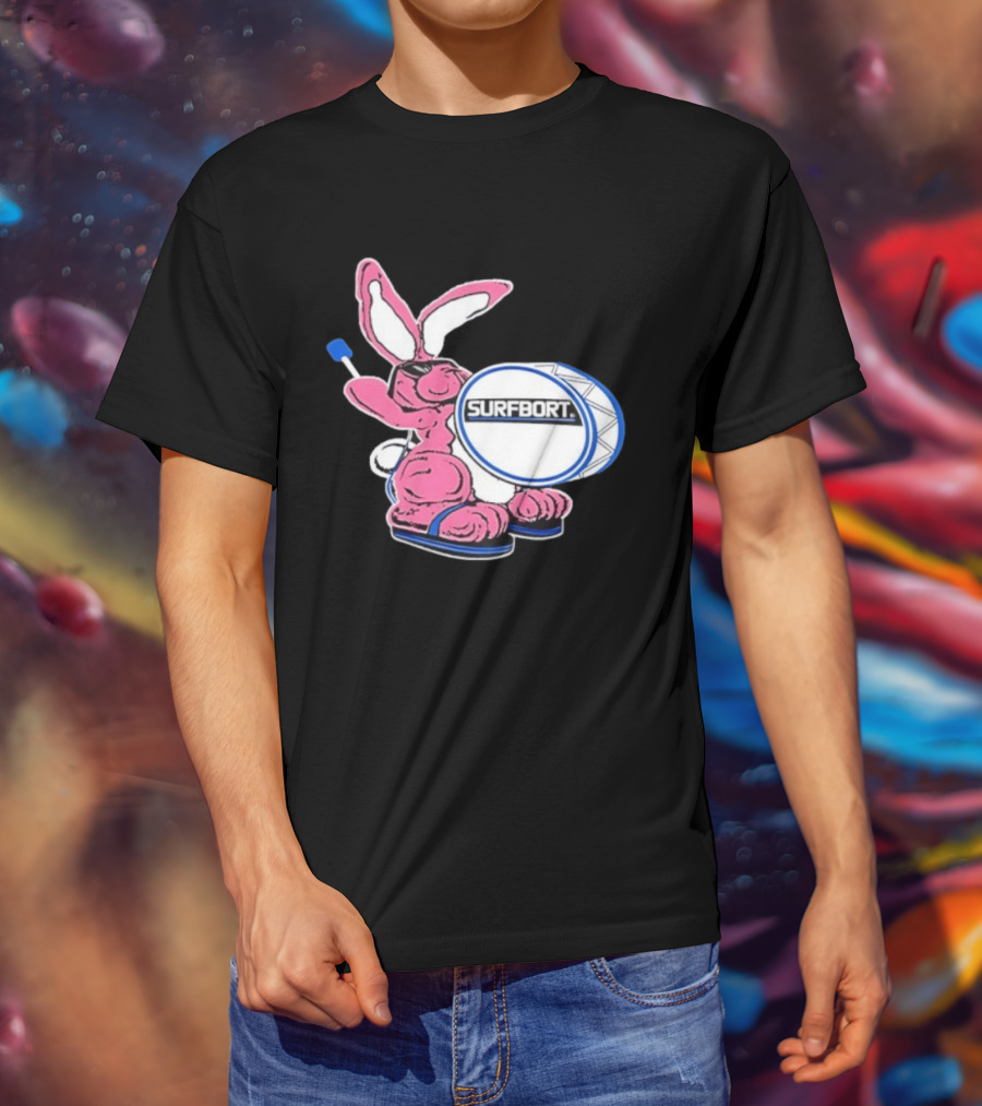 Surfbort Pink Bunny Drummer With Drumsticks And Bass Drum T-Shirt