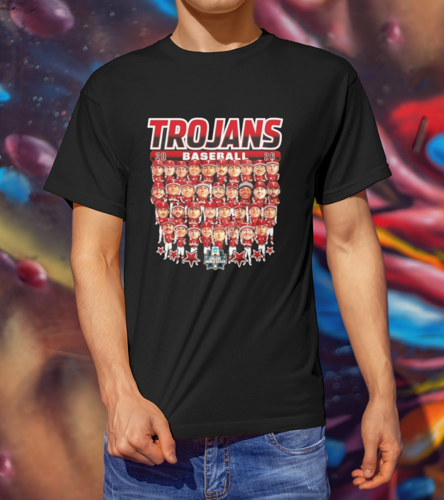 Trojans 2026 Baseball Team Caricatures NCAA College World Series T-Shirt