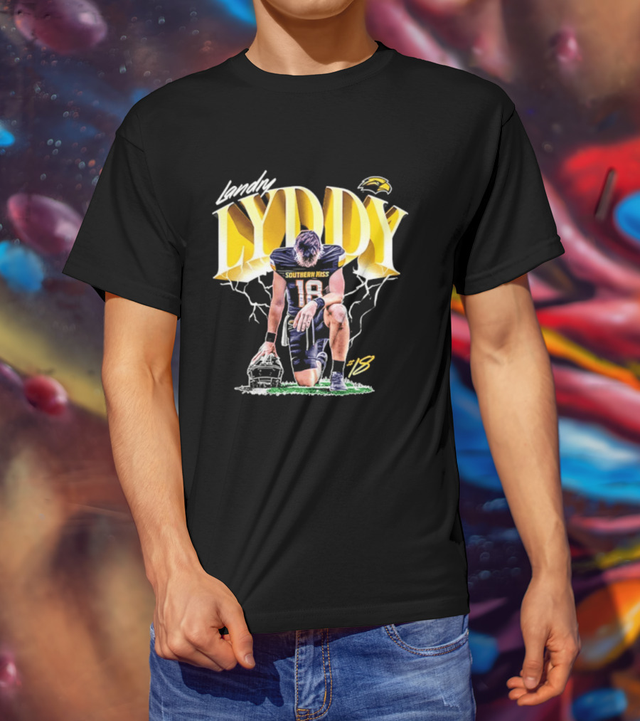 Landry Lyddy 18 Southern Miss Golden Eagles NCAA Football Player Lightning Kneeling Pose T-Shirt