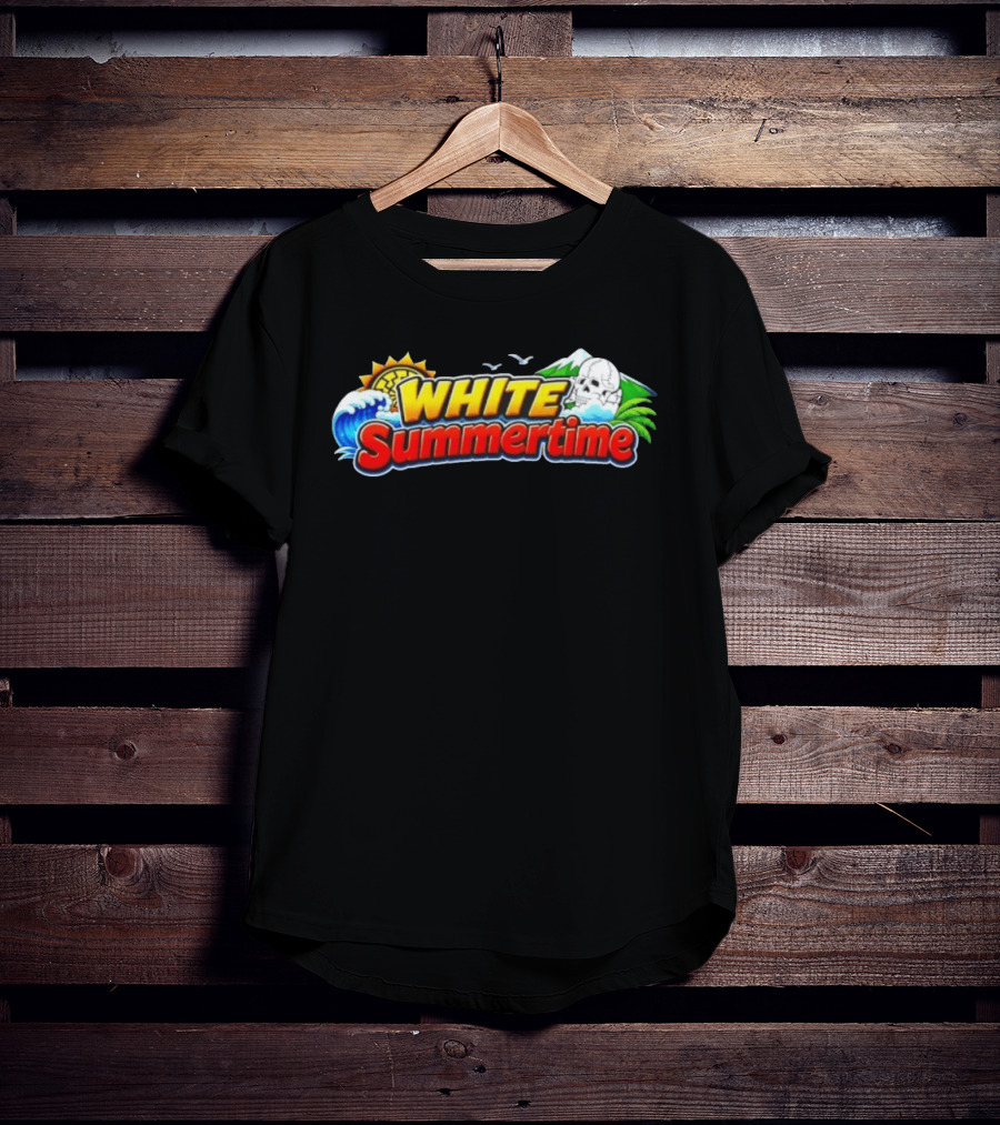 White Summertime Skull Ocean Beach Sun Palm Birds T-Shirt