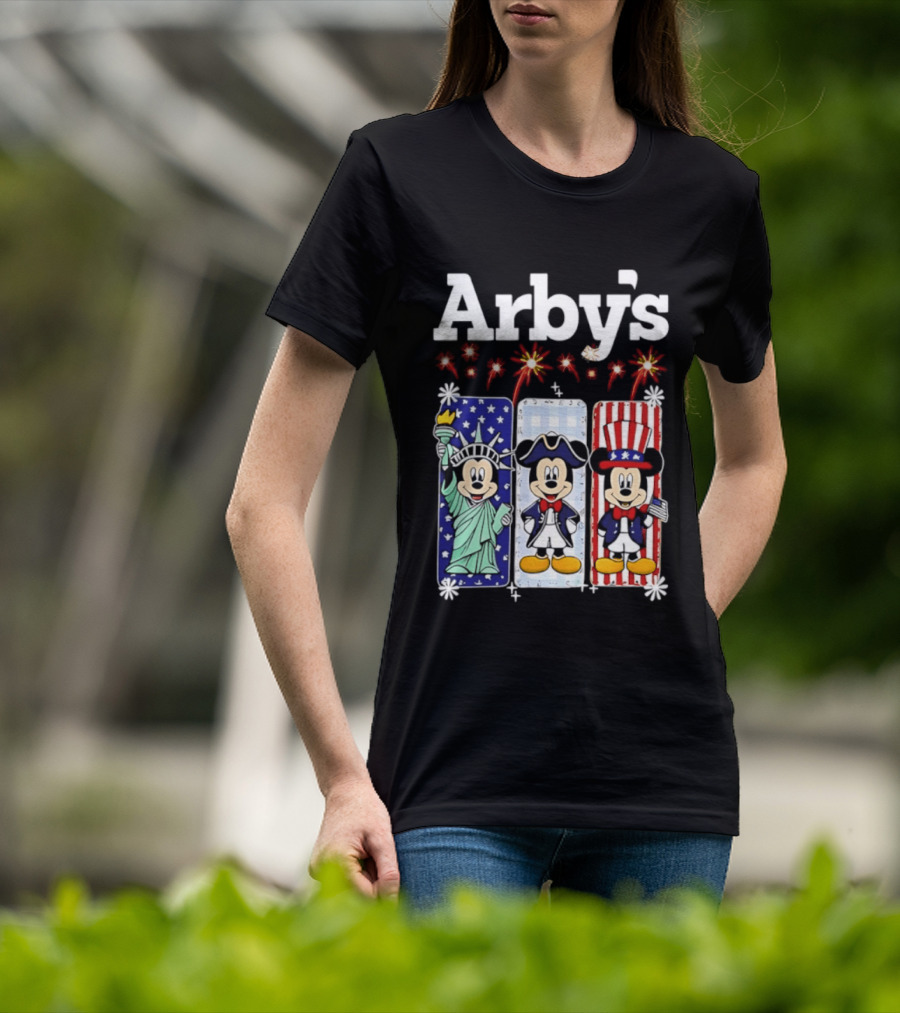 Arby's Mickey Mouse America 250th Anniversary Celebration With Statue Of Liberty And Uncle Sam Styles T-Shirt