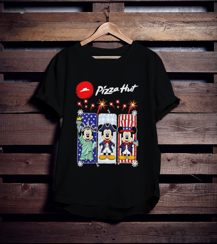 Mickey Mouse Pizza Hut America 250th Anniversary Celebration Statue Of Liberty Uncle Sam Patriotic T-Shirt