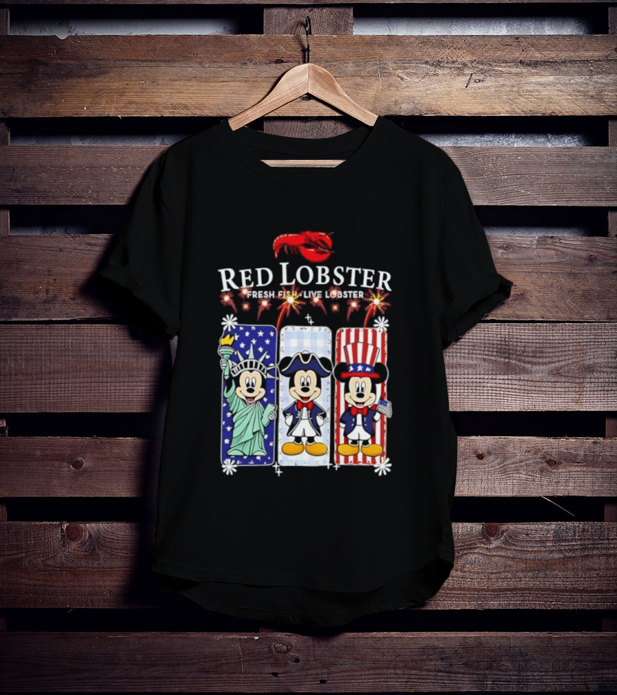 Red Lobster Mickey Mouse America 250th Anniversary Celebration Liberty George Washington Uncle Sam T-Shirt
