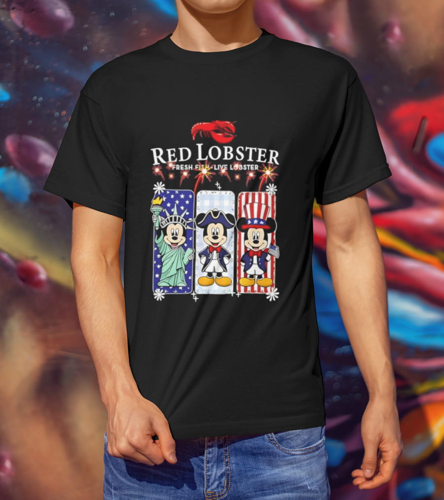 Red Lobster Mickey Mouse America 250th Anniversary Celebration Liberty George Washington Uncle Sam T-Shirt