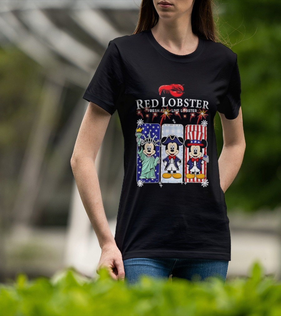 Red Lobster Mickey Mouse America 250th Anniversary Celebration Liberty George Washington Uncle Sam T-Shirt