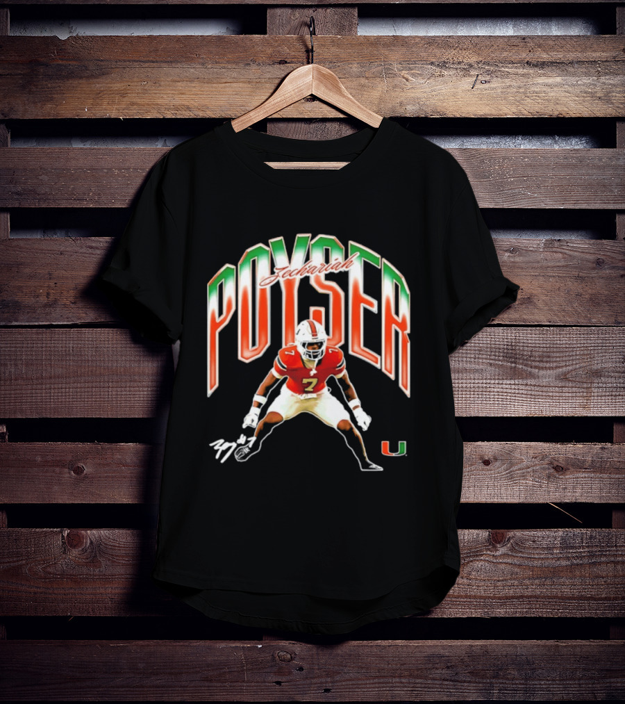 Zechariah Poyser Miami Hurricanes NCAA Football Player 7 UM T-Shirt