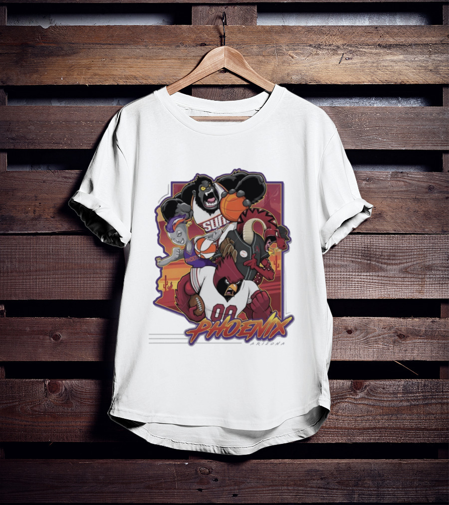 Phoenix Suns Gorilla Coyotes Snake Cardinals Bird Mascots Collage T-Shirt