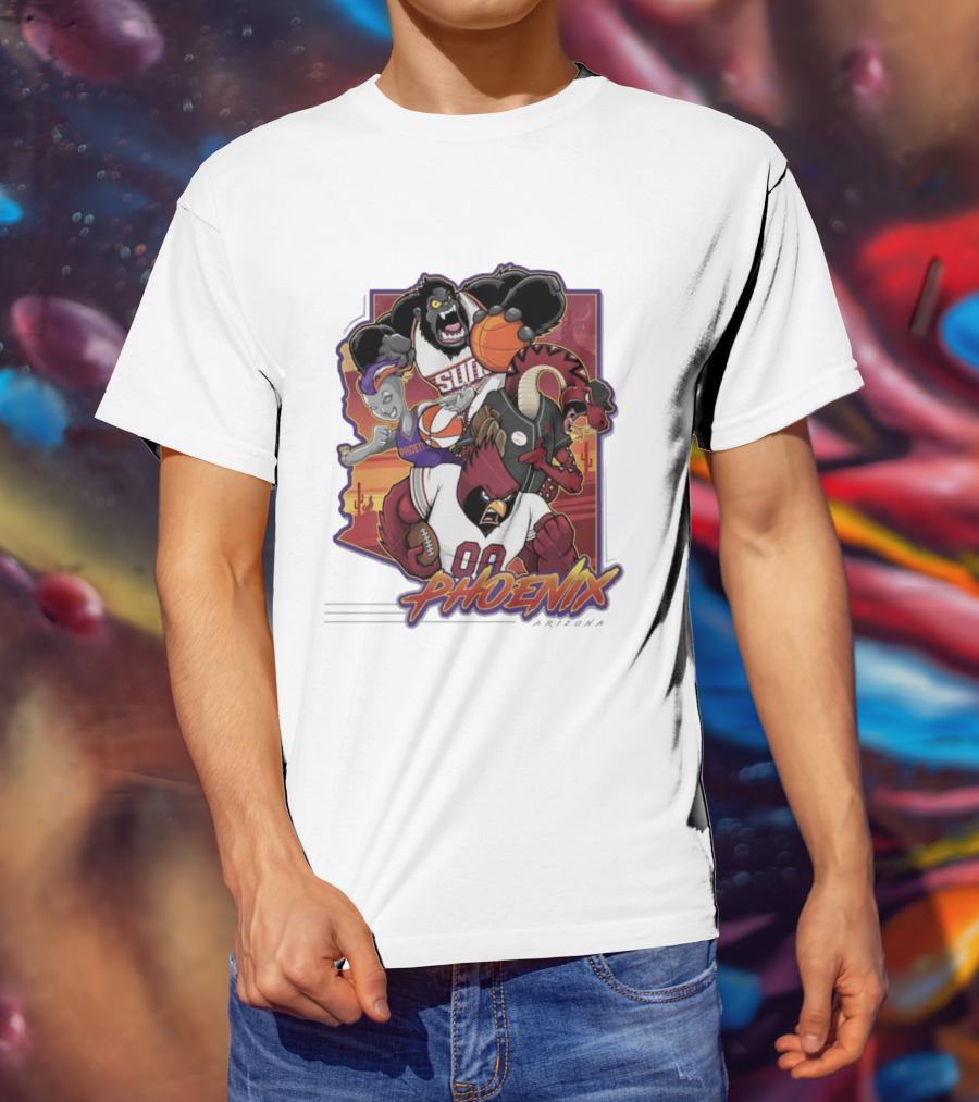 Phoenix Suns Gorilla Coyotes Snake Cardinals Bird Mascots Collage T-Shirt