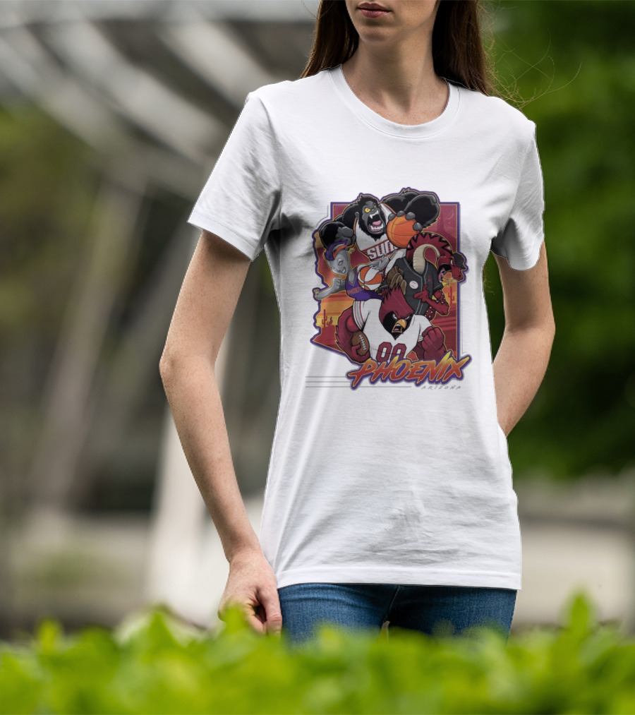 Phoenix Suns Gorilla Coyotes Snake Cardinals Bird Mascots Collage T-Shirt