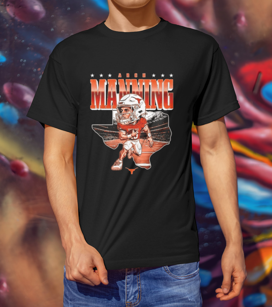 Arch Manning 16 Texas Longhorns NCAA Football Caricature Texas Stadium T-Shirt