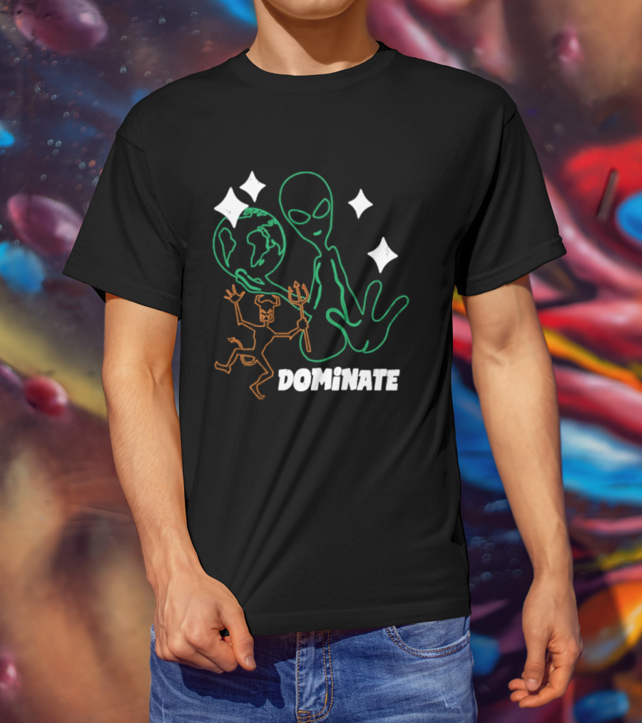 Dominate Alien Devil Earth UFO Stars T-Shirt