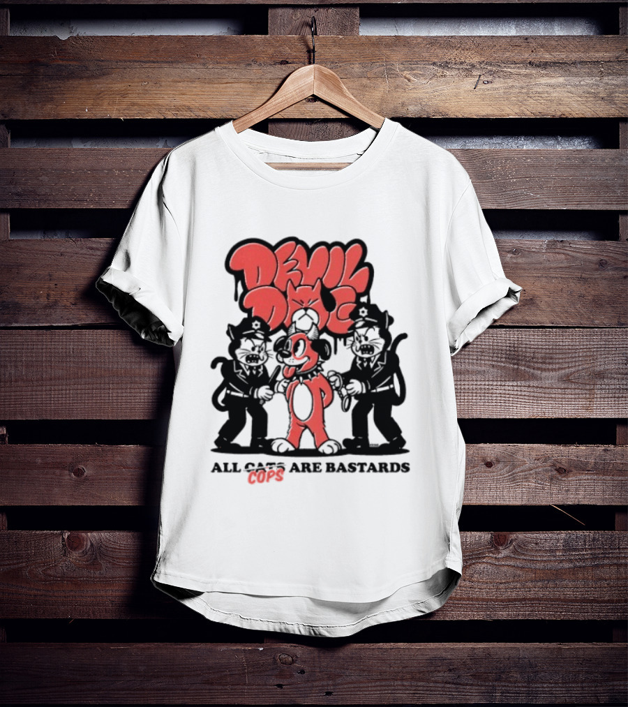 Devil Dog All Cats Are Bastards ACAB Bold Red Black T-Shirt