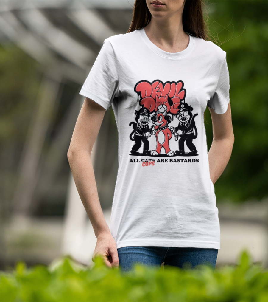 Devil Dog All Cats Are Bastards ACAB Bold Red Black T-Shirt