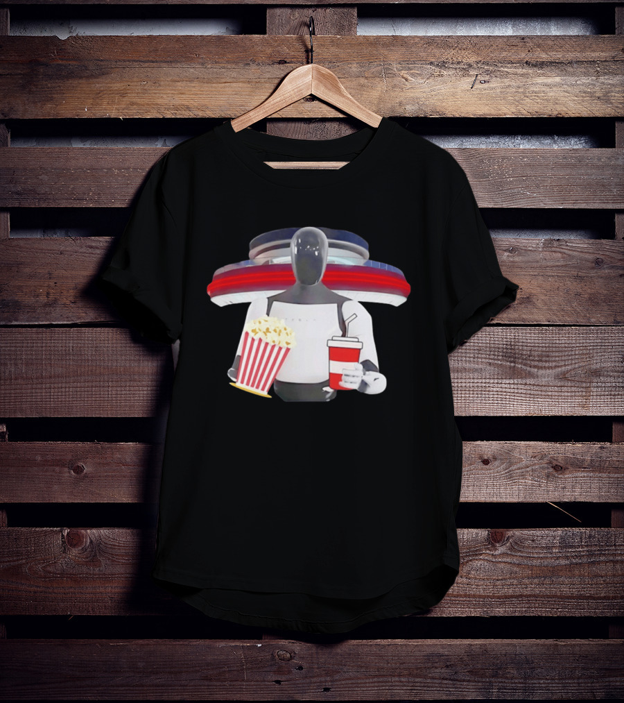 Tesla Robot With Popcorn And Drink At Retro Diner T-Shirt
