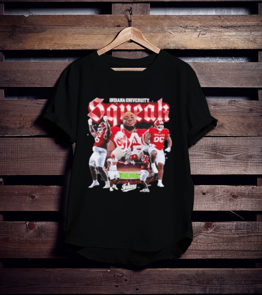 Indiana University Squeak Collage Featuring Indiana 96 Football Player In Red Uniform T-Shirt