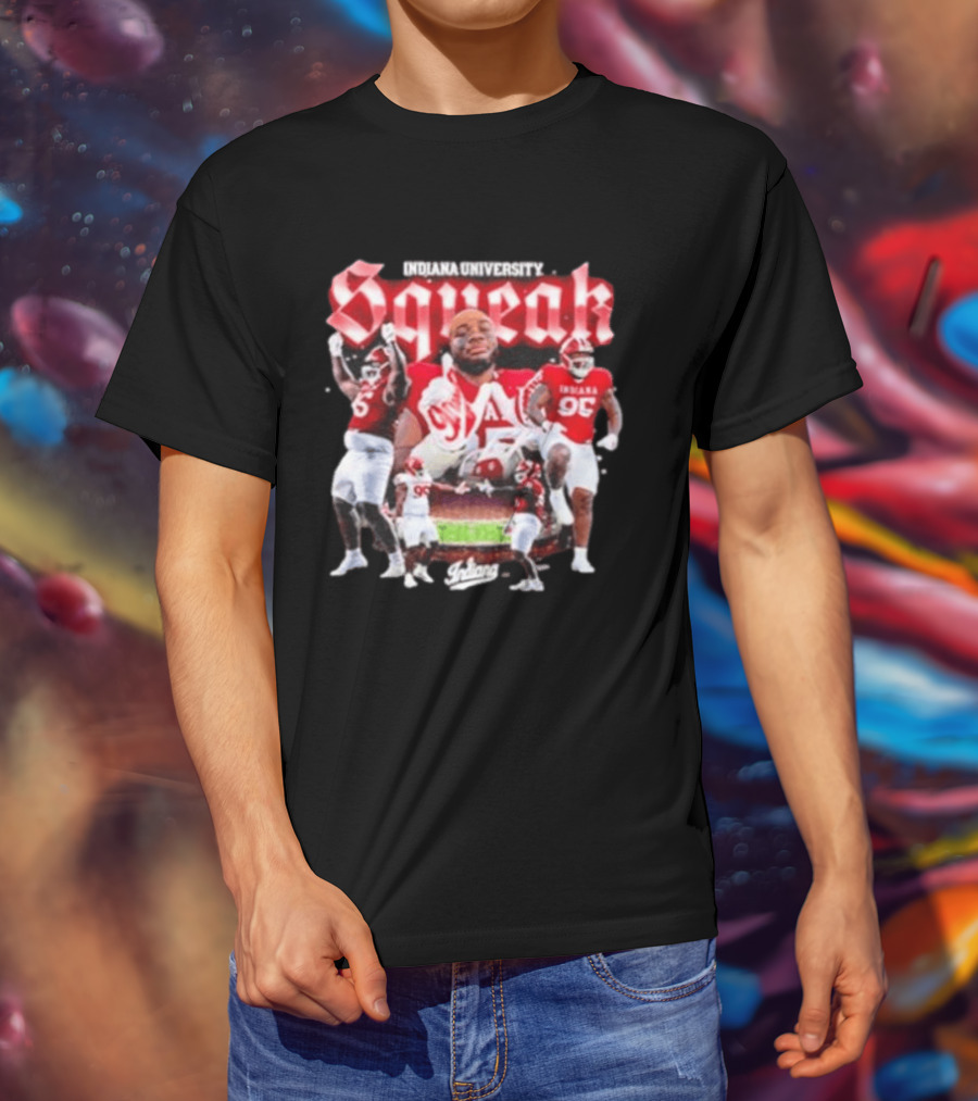 Indiana University Squeak Collage Featuring Indiana 96 Football Player In Red Uniform T-Shirt
