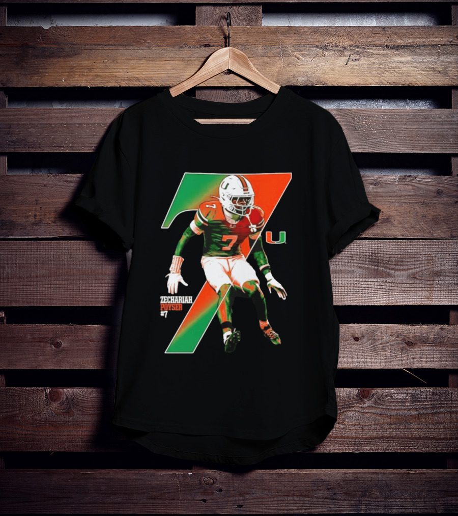 Zechariah Poyser 7 Miami Hurricanes NCAA Football Player T-Shirt
