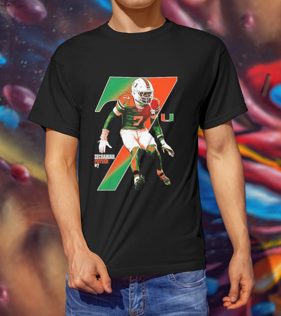 Zechariah Poyser 7 Miami Hurricanes NCAA Football Player T-Shirt