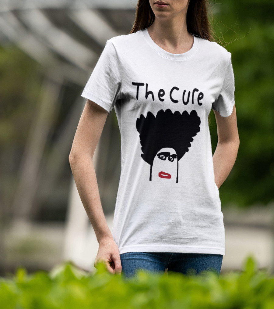 The Cure Hand Drawn Robert Smith Bold Hair Red Lips Black Glasses T-Shirt