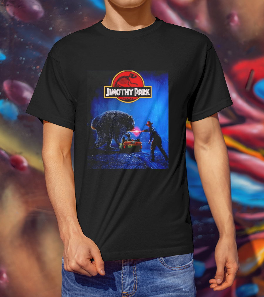 Jimothy Park Dinosaur Adventure Lampoon With Bear Scene T-Shirt