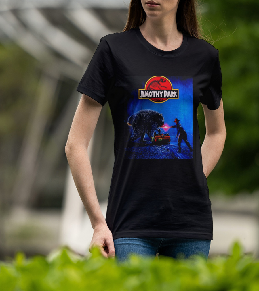 Jimothy Park Dinosaur Adventure Lampoon With Bear Scene T-Shirt