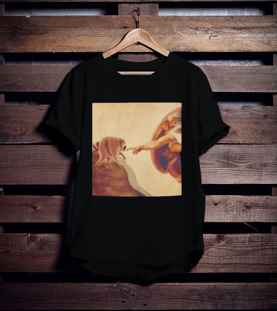 Jimothy Raccoon And The Creation Of Adam Renaissance Mashup T-Shirt