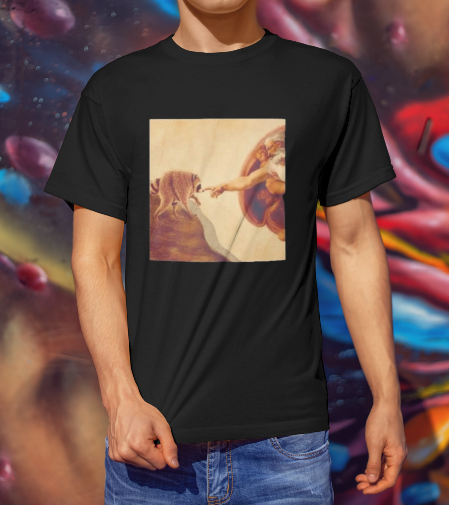 Jimothy Raccoon And The Creation Of Adam Renaissance Mashup T-Shirt