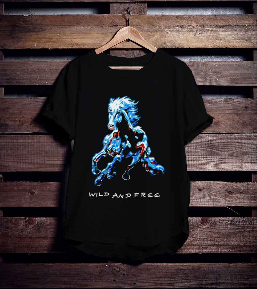 Wild Horse Wild And Free Blue Red Watercolor T-Shirt