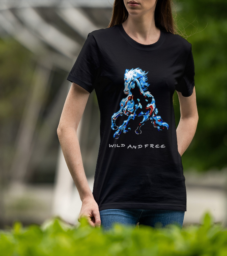 Wild Horse Wild And Free Blue Red Watercolor T-Shirt