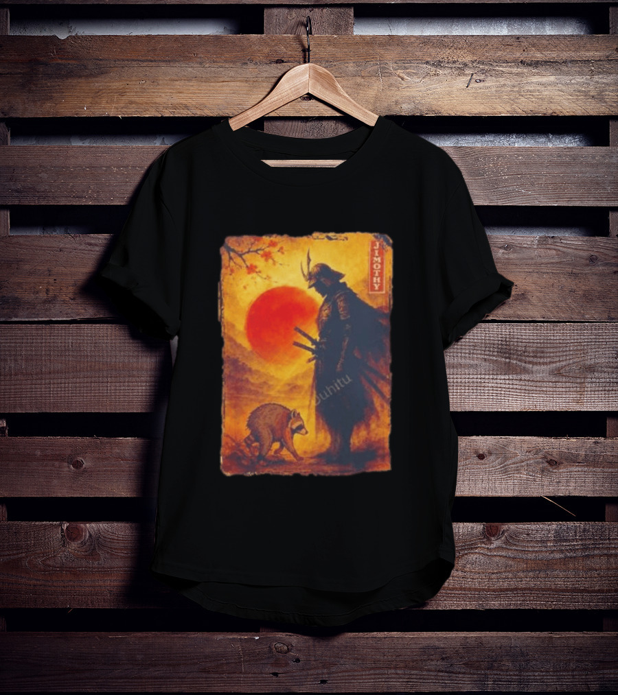 Jimothy Samurai Warrior And Raccoon Japanese Sunset T-Shirt