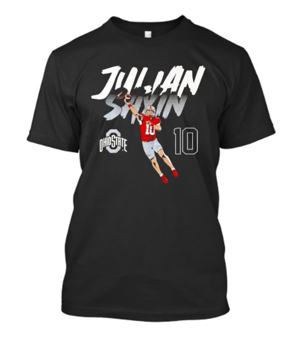 Julian Sayin Ohio State Buckeyes Number 10 Football Player Action Pose T-Shirt