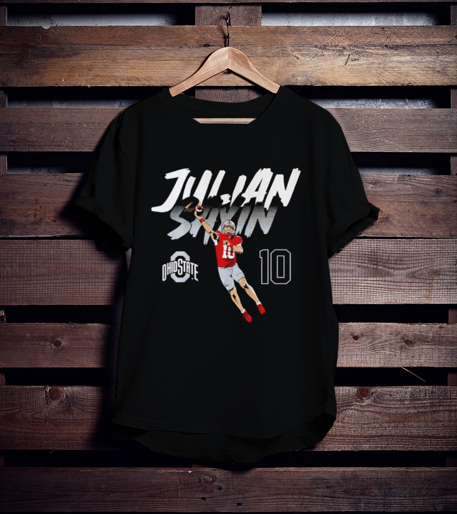 Julian Sayin Ohio State Buckeyes Number 10 Football Player Action Pose T-Shirt