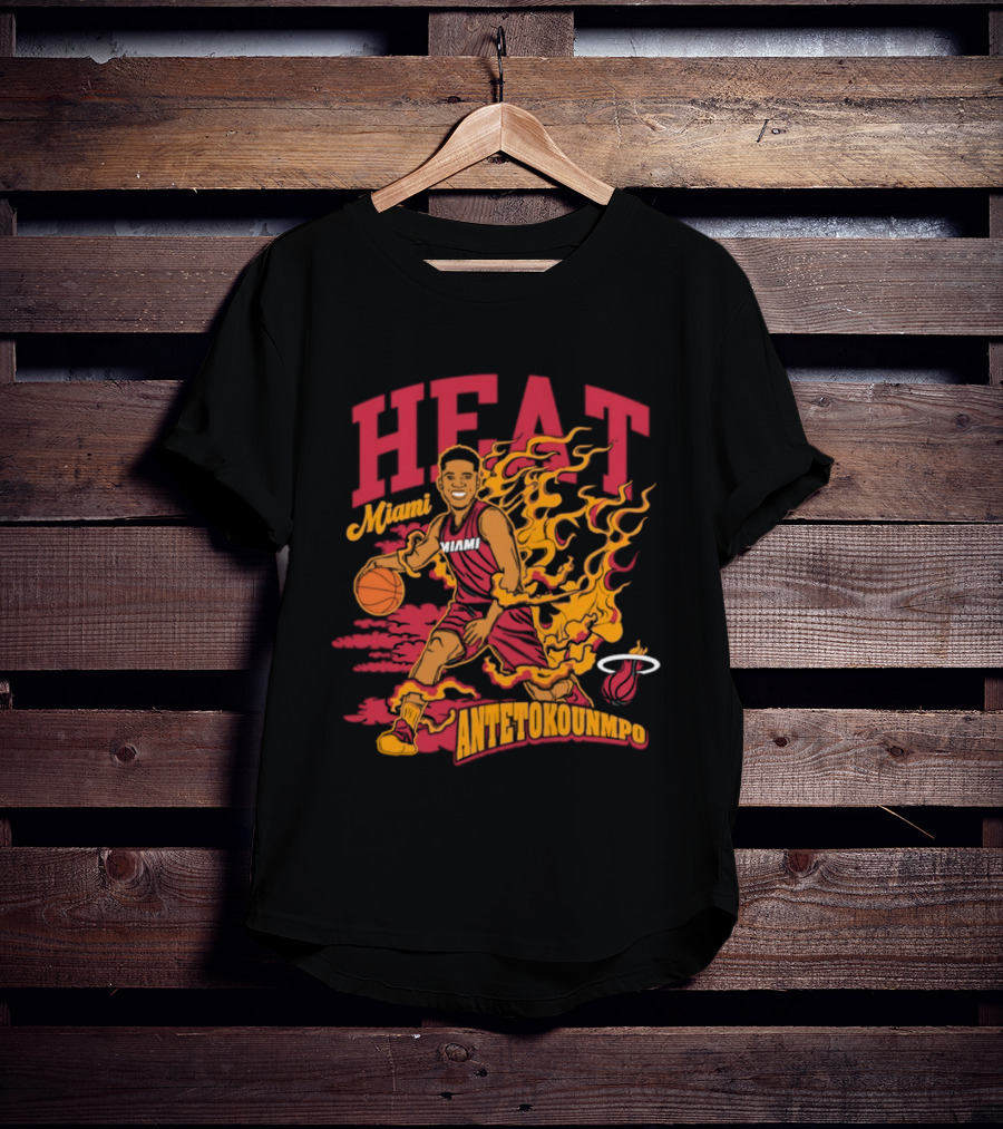 Miami Heat Giannis Antetokounmpo Basketball Caricature With Flames T-Shirt