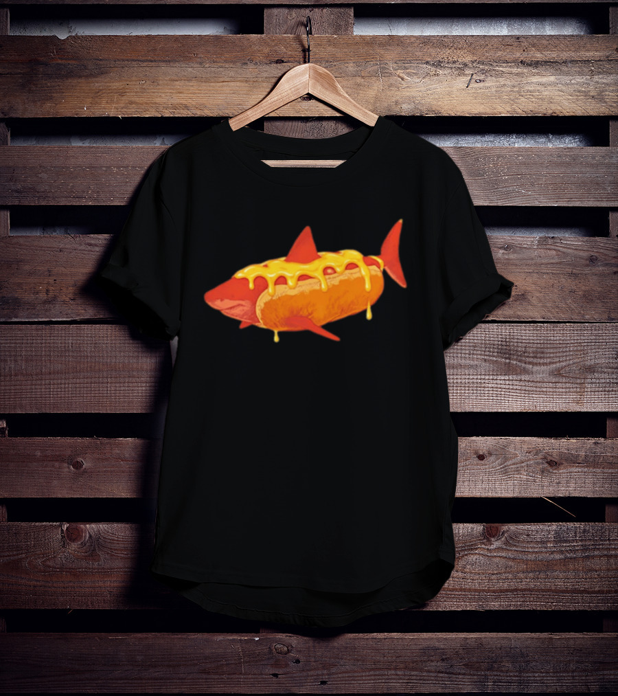 Hot Dog Shark With Melting Cheese Drizzle T-Shirt