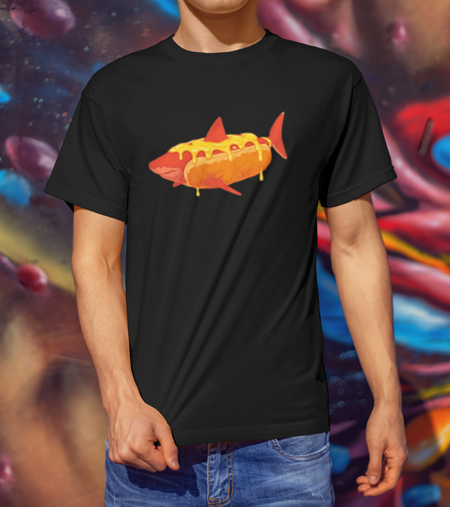 Hot Dog Shark With Melting Cheese Drizzle T-Shirt