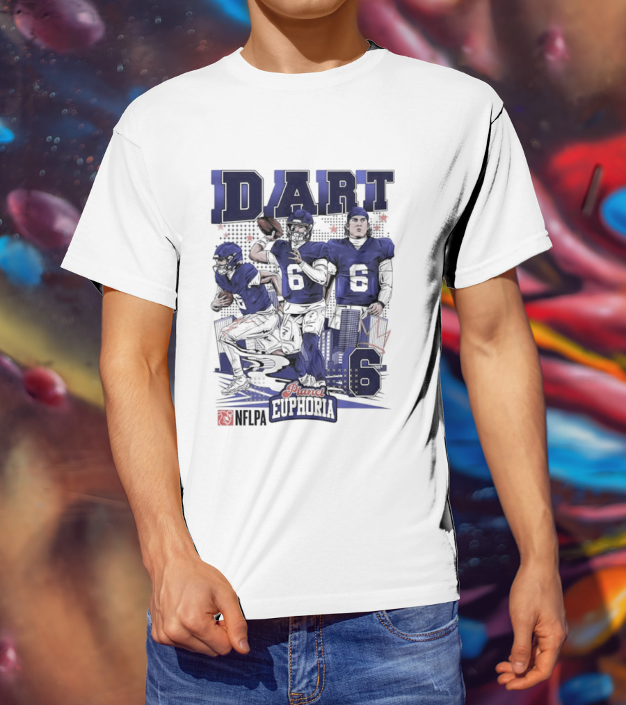 Jaxson Dart #6 New York Giants Football Comic Superpower Quarterback T-Shirt