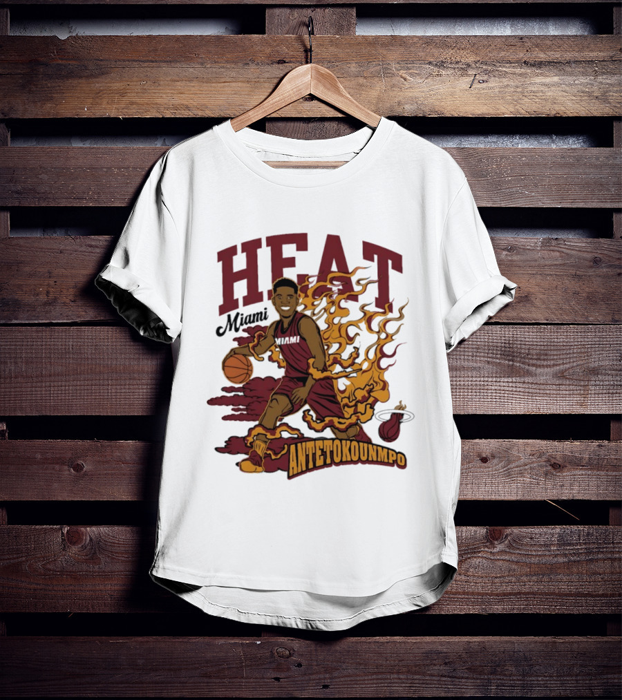 Miami Heat Antetokounmpo Basketball Flame Comic T-Shirt